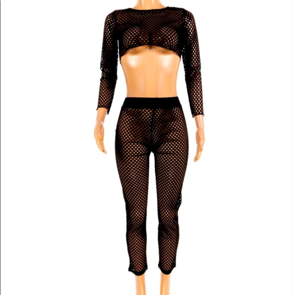 Bathing Suit cover Beach outfit fishnet 2 piece set black